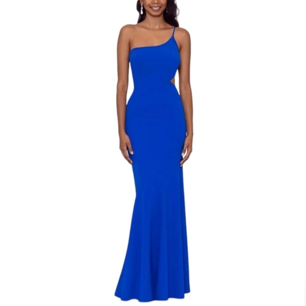 Betsy & Adam Women's One Shoulder Cutout Gown Blue Royal Size‎ 0
